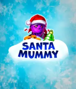  Experience the whimsical "Santa Mummy" slot game by Belatra, showcasing a Santa-clad mummy dressed in festive holiday attire. This vibrant image presents the mummy with a vivid purple hue, wearing a Santa hat, surrounded by snowy blue with frosty snowflakes. The game's title, "Santa Mummy," is prominently displayed in large, frost-like blue letters.